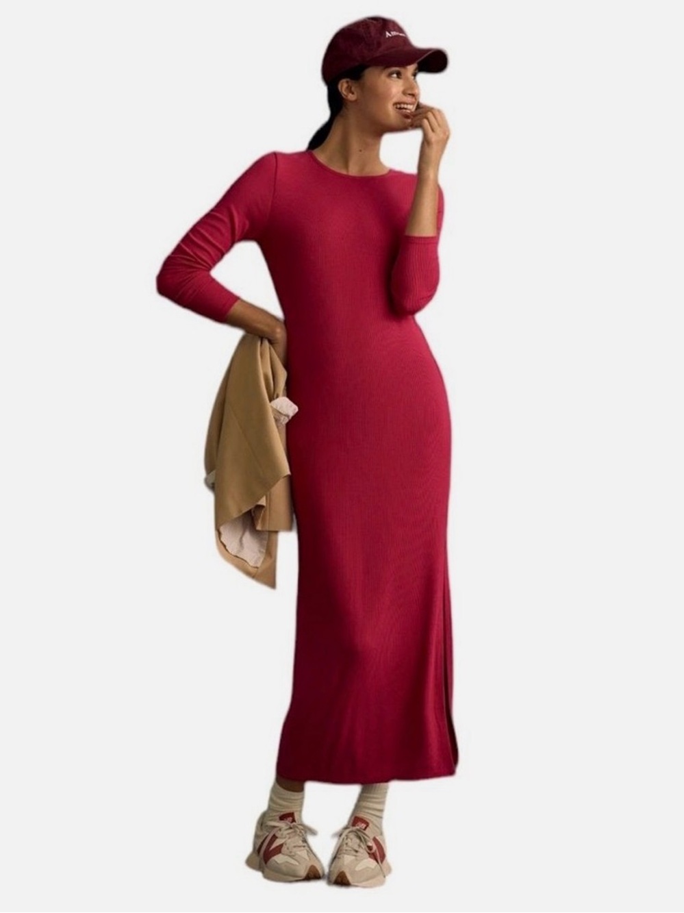 Anthropologie Bordeaux Women's maxi dress XL magenta long sleeved NEW